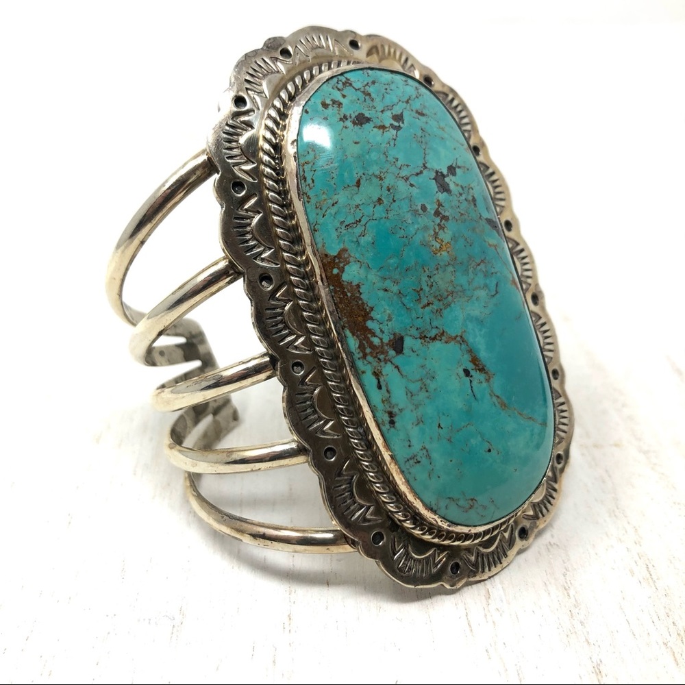 NAVAJO turquoise Sterling silver cuff, 112.7g - Picture 6 of 17